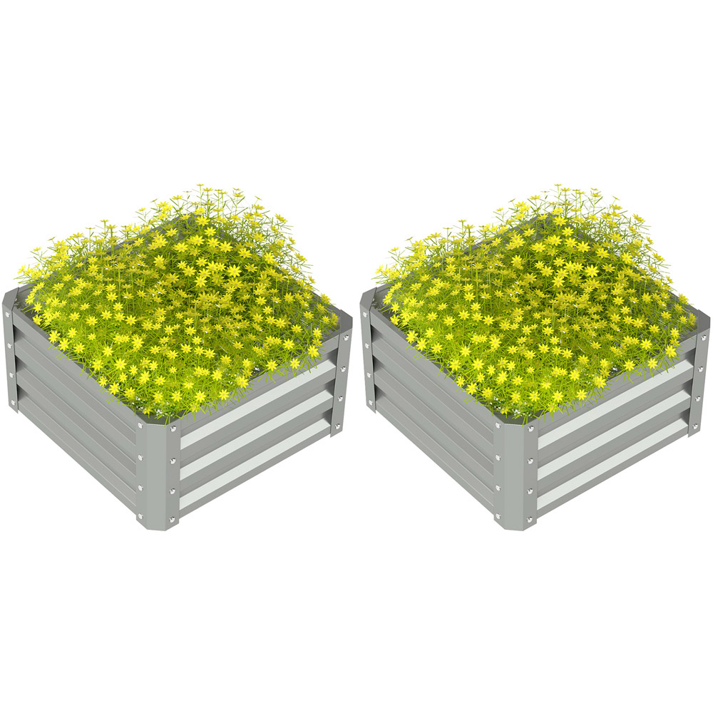 Outsunny Light Grey Galvanised Raised Garden Bed Set of 2 Image 1