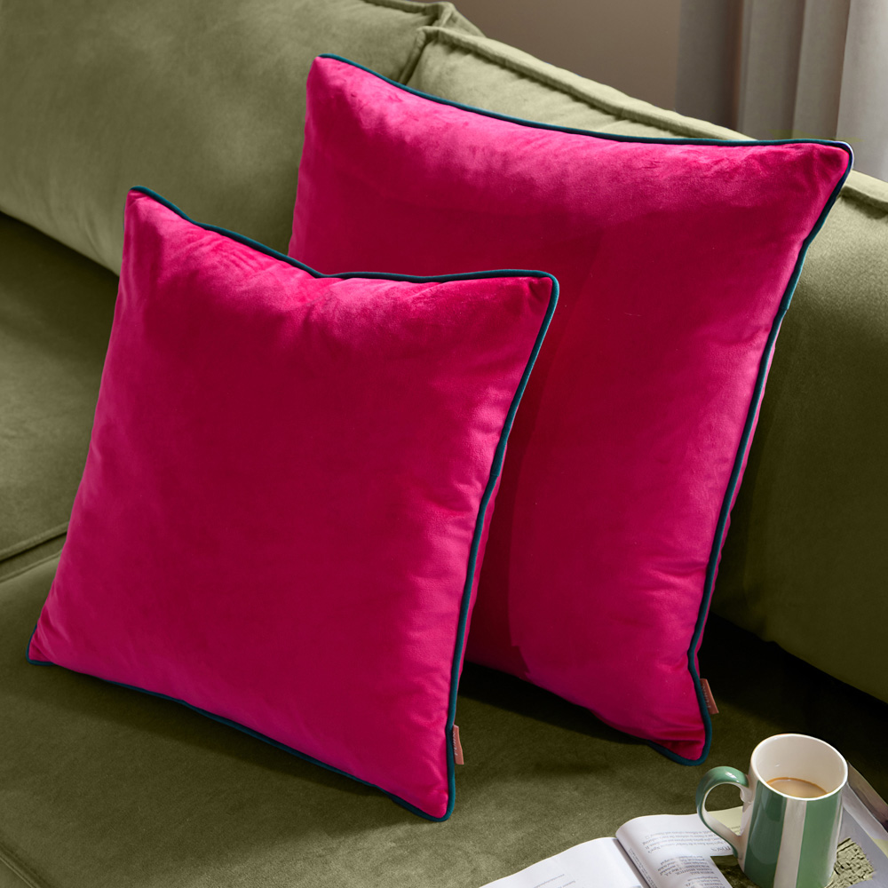 Furn Meridian Raspberry and Teal Velvet Cushion 45 x 45cm Image 5