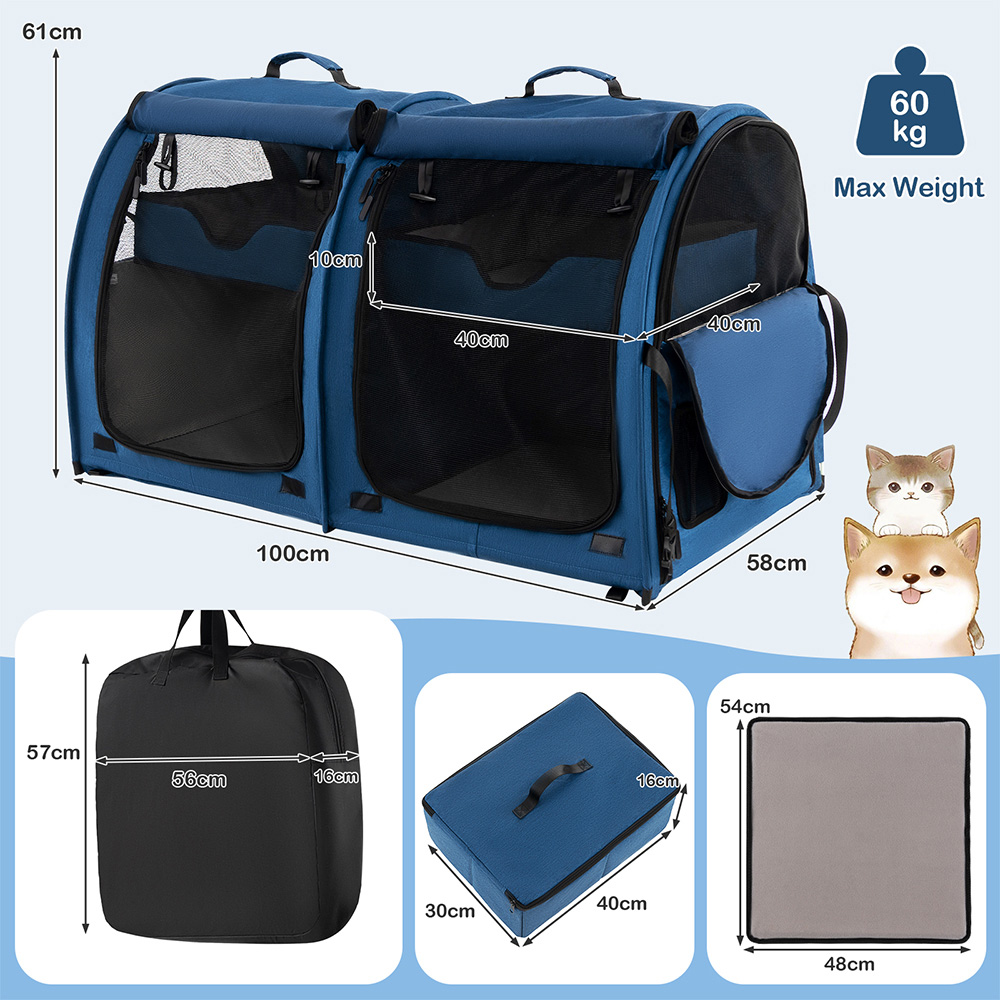 Costway Navy 2 Tier Pet Travel Carrier with Removable Hammocks Image 9