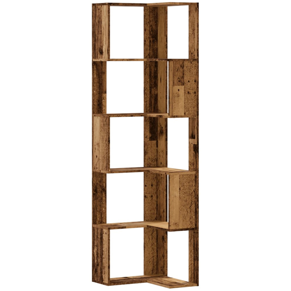 vidaXL 5 Shelf Old Wood Corner Bookcase Image 2