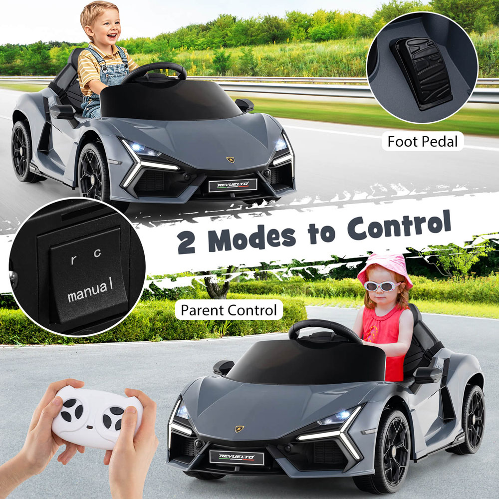 Costway Kids Grey Licensed Lamborghini Revuelto Ride On Car with Hydraulic Doors 12V Image 5