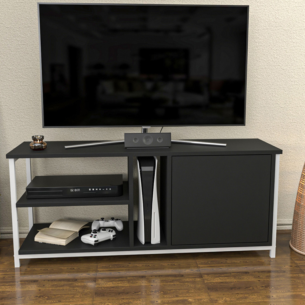 Decorotika Neola Single Door 3 Shelf White and Anthracite TV Unit Image 1