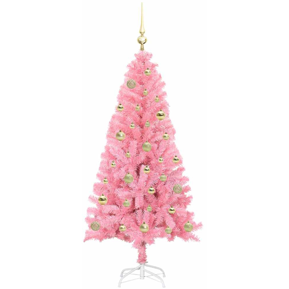vidaXL Pre-Lit Gold Baubles Pink Artificial Christmas Tree 5ft Image 4