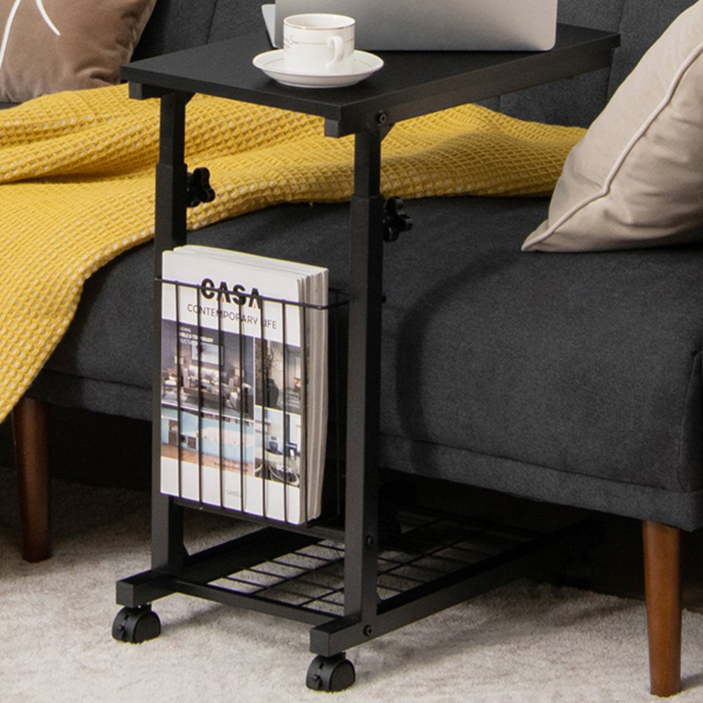 Costway Black C Shape Adjustable End Table with Storage Basket Image 1