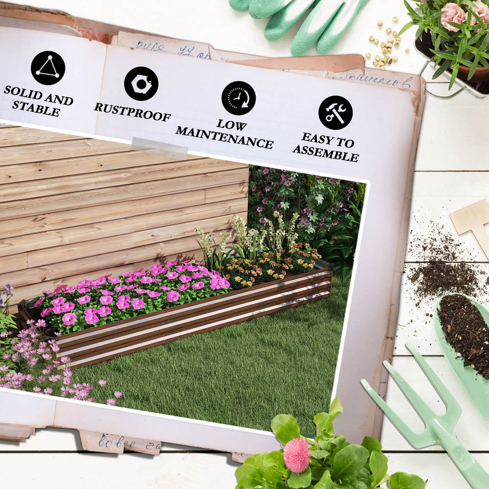 Outsunny Brown Steel Galvanised Raised Garden Bed 30 x 60 x 240cm Image 7