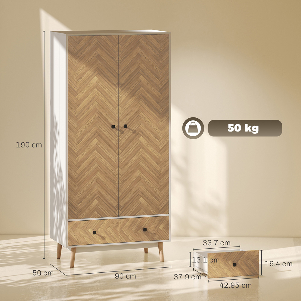 HOMCOM 2 Door 2 Drawer White Wood Effect Wardrobe Image 8