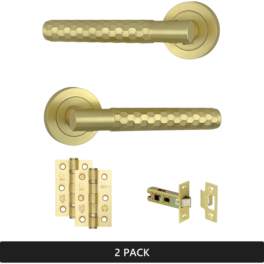 AXS Hardware Montana Satin Brass Knurled Latch Door Handles on Rose 2 Pack Image 7
