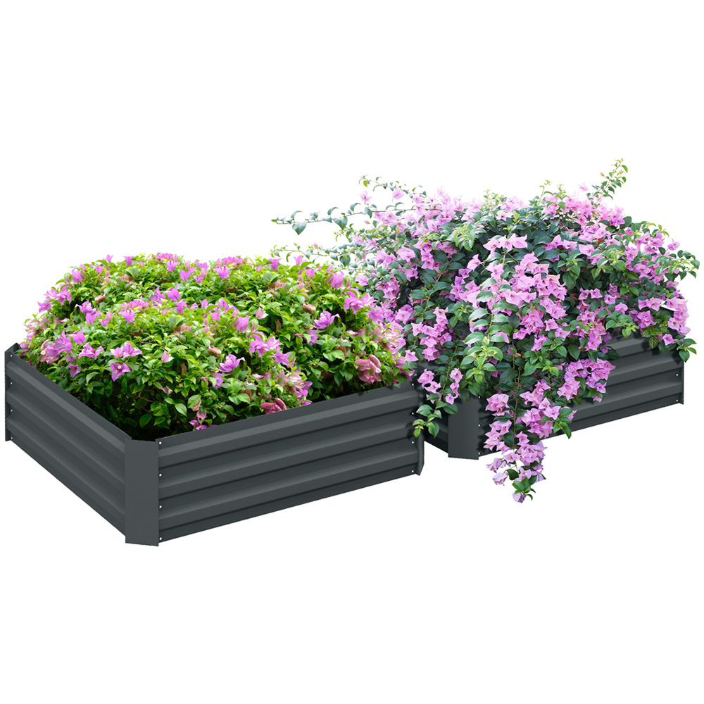 Outsunny Dark Grey Galvanised Steel Easy Setup Raised Garden Bed Planter 2 Pack Image 1