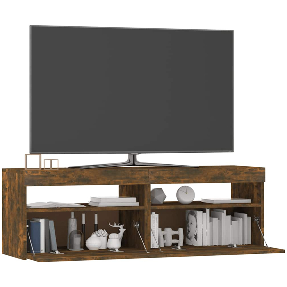 vidaXL 2 Door 2 Shelf Smoked Oak Wide TV Cabinet with LED Lights Image 7