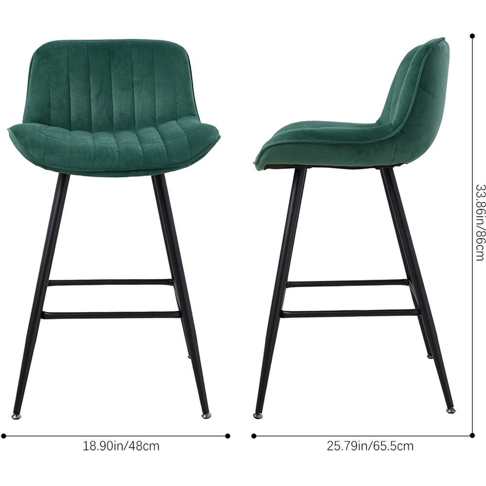 Living and Home Dark Green Flannel Upholstered Bar Stools Set of 2 Image 9