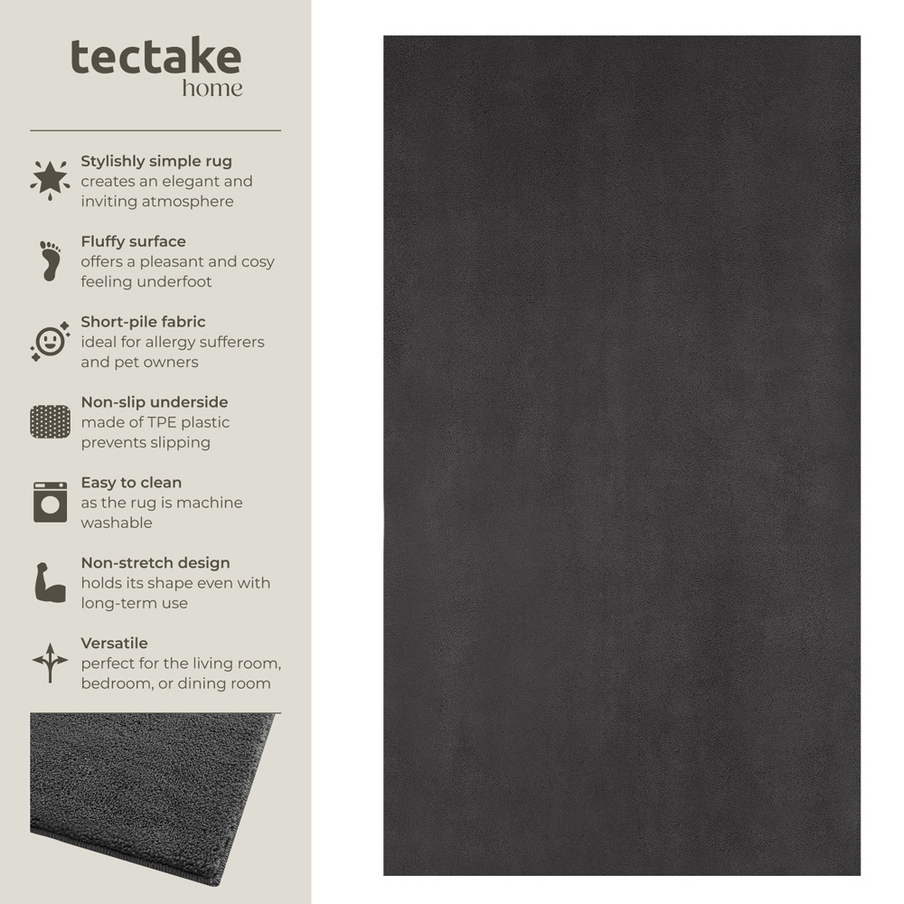 tectake Zonelle Anthracite Short Pile Ultra Soft Rug 110 x 60cm Image 7