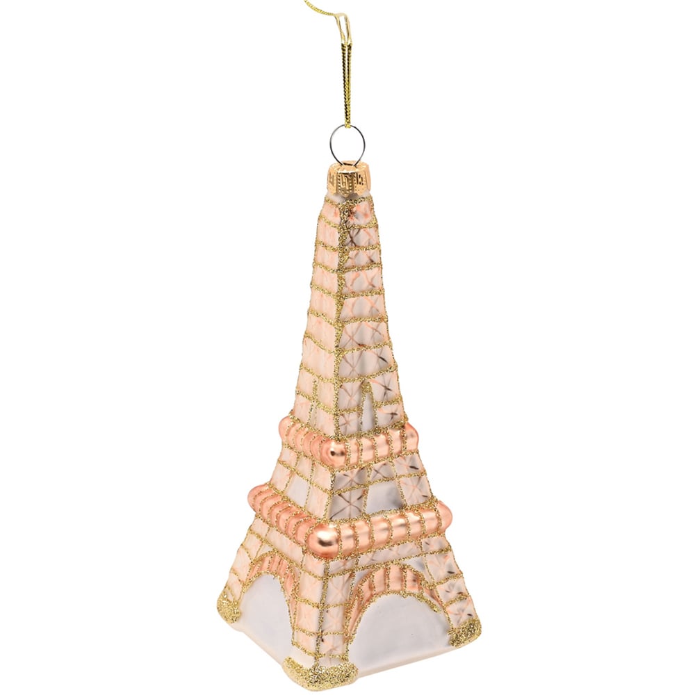 The Seasonal Gift Co. Parisian Gold Eiffel Tower and Swan Glass Bauble with Feathered Tutu 2 Pack Image 2