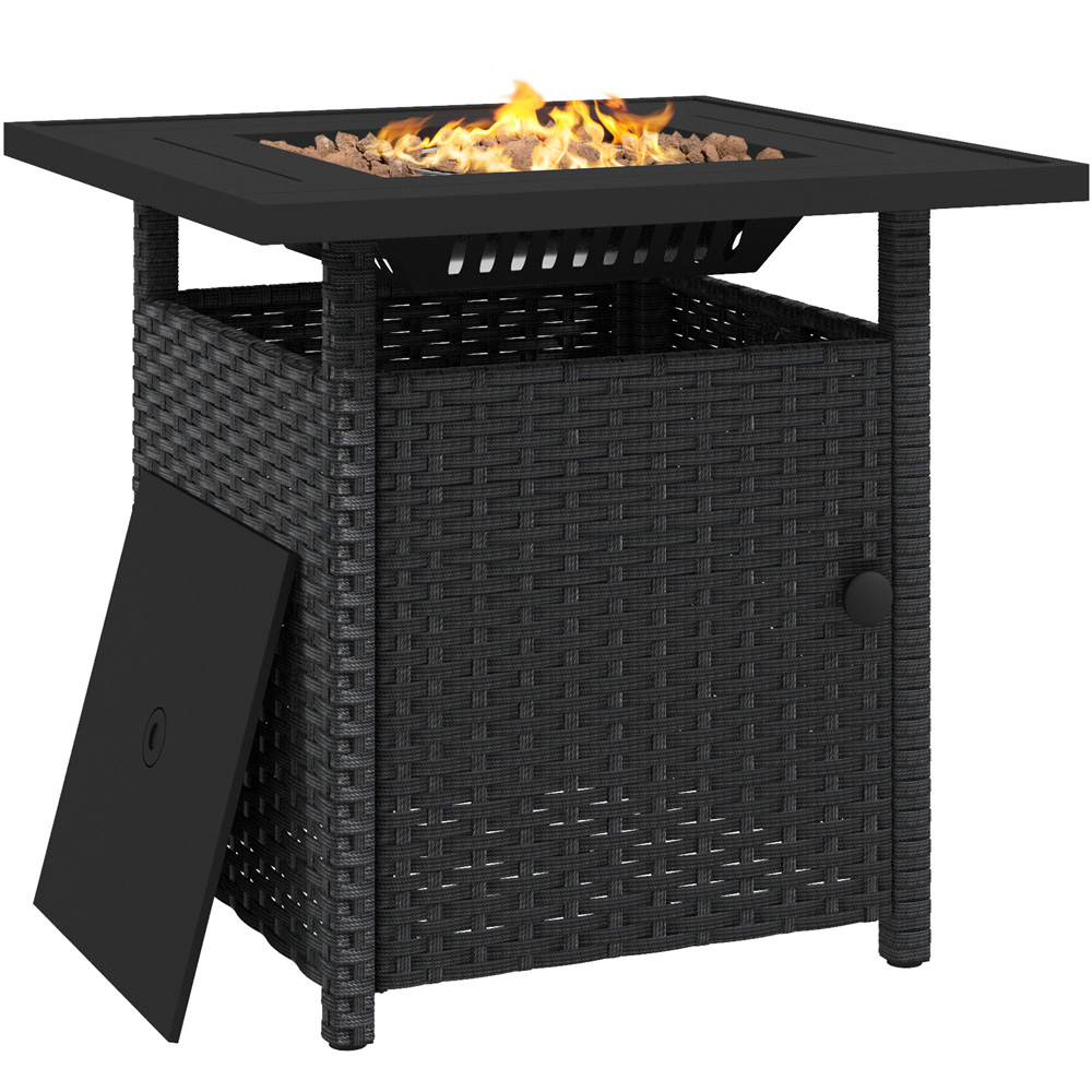 Outsunny Black 50000 BTU PE Rattan Fire Pit Table with Glass Wind Guard Image 1