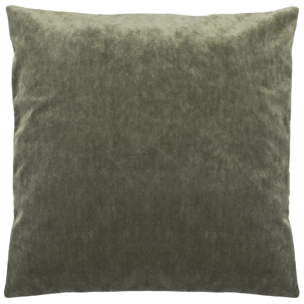 furn. Camden Khaki Micro Cord Velvet Cushion Image 1
