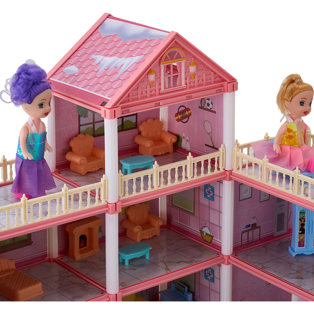 H&O Direct 245 Piece Kids Pink 4 Storey Dollhouse Playset with Furniture Image 4