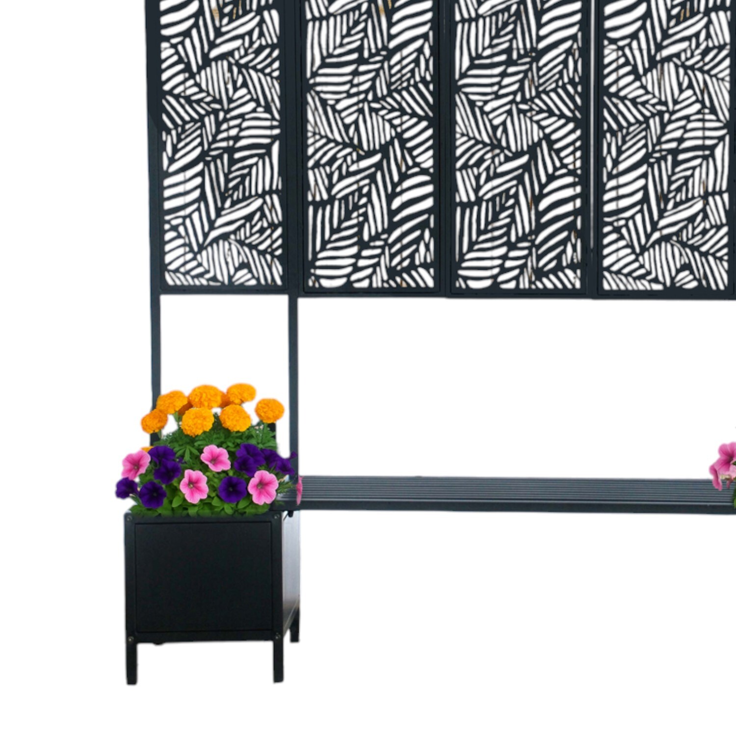 Ornate Bench with Planters and Trellis Black Image 3