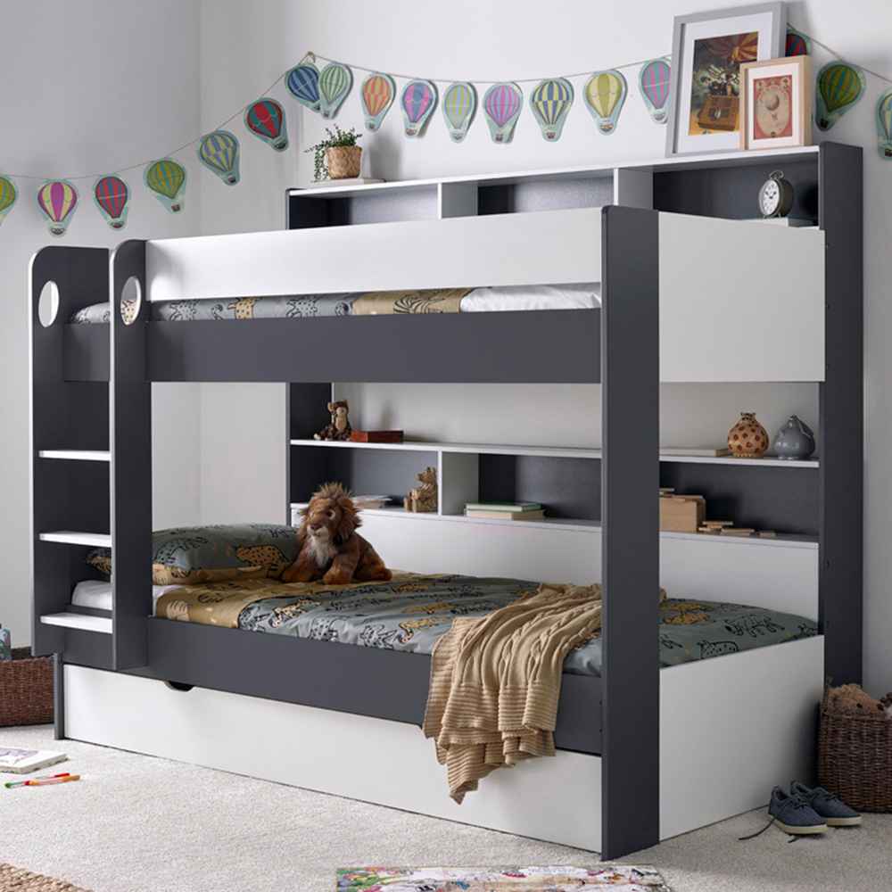 Oliver Grey and White Single Drawer Storage Bunk Bed with Spring Mattresses Image 1