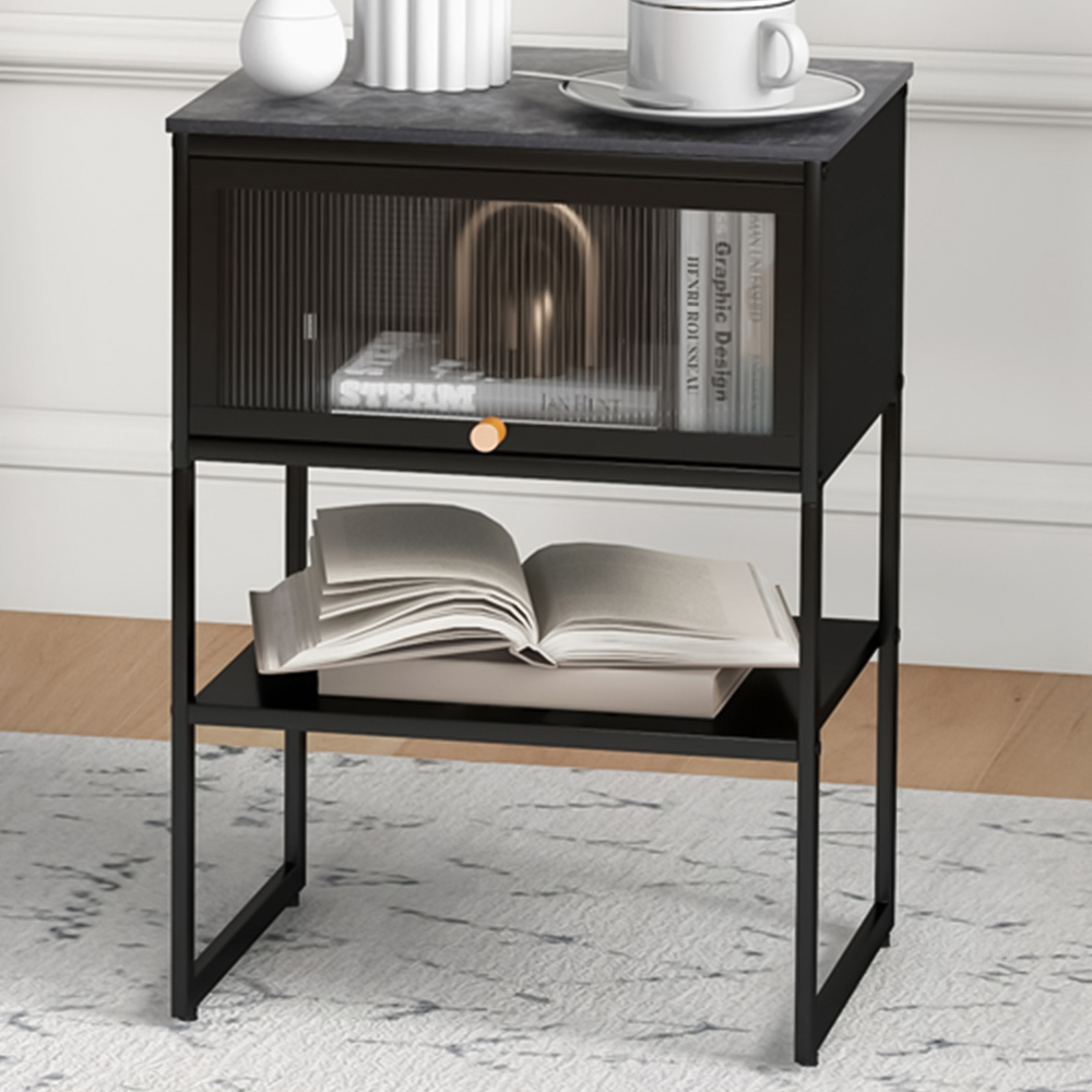Costway Single Flip Up Door Single Shelf Black Side Table Image 1
