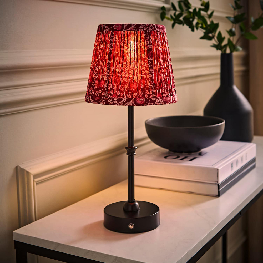 ValueLights Lowe Burgundy Floral Pleated Shade Black Rechargeable Table Lamp with Bulb Image 2