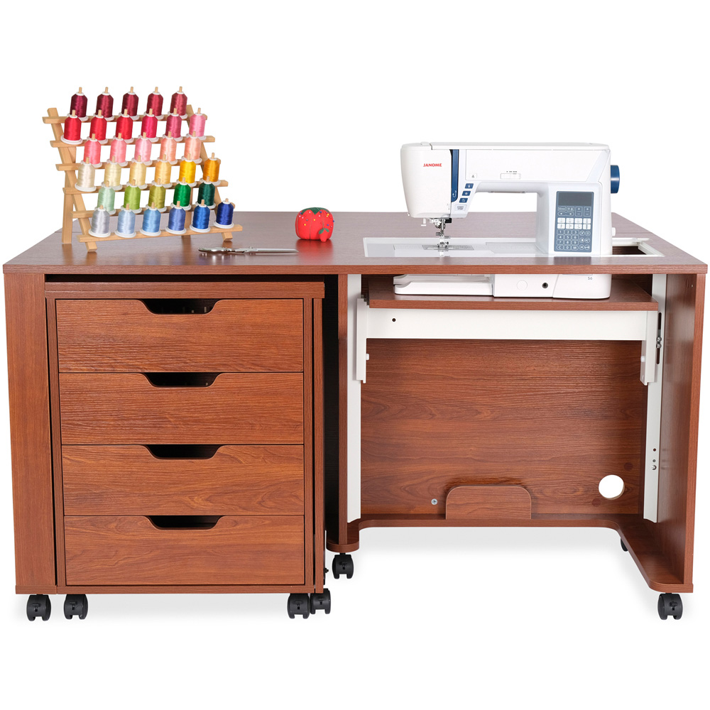 Arrow Cabinets Laverne and Shirley 455 4 Drawer Teak Fold-Away Sewing Cabinet Image 5