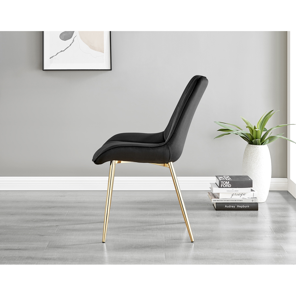 Furniturebox Cesano Set of 2 Black and Gold Velvet Dining Chair Image 4