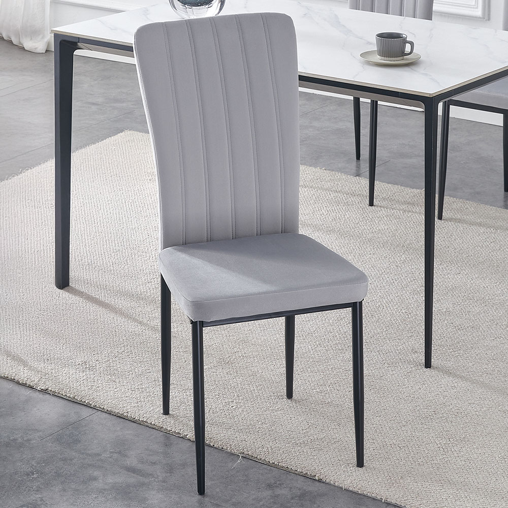 Elle Set of 4 Light Grey Velvet Effect Plush Padded Upholstered Dining Chair Image 1