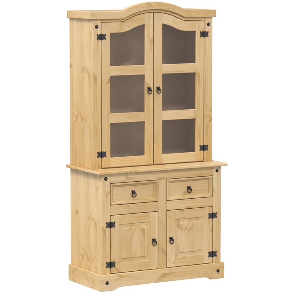 vidaXL 4 Door 2 Drawer 3 Shelf Brown Solid Pine Wood Glass Display Cabinet Image 2