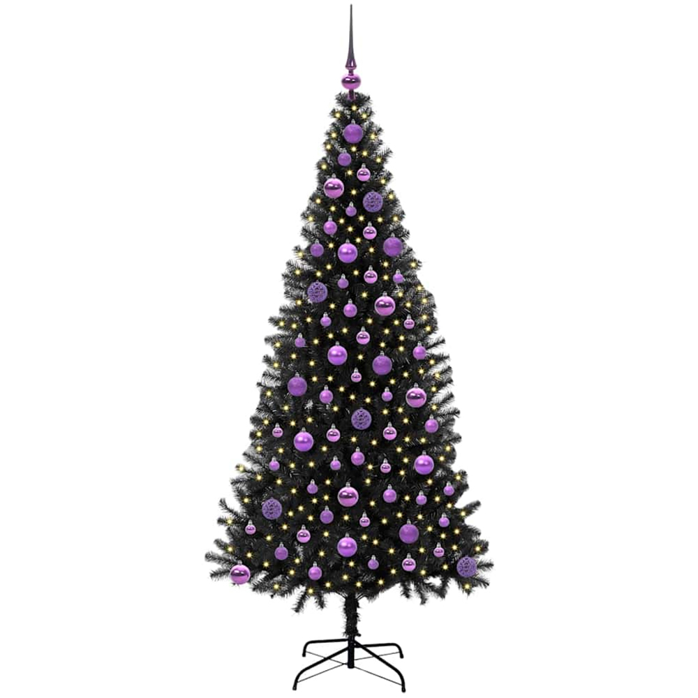 vidaXL Pre-Lit Lilac Baubles Black Artificial Christmas Tree 6ft Image 1
