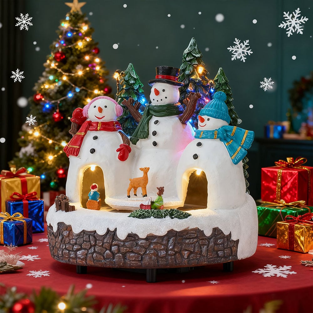 Living and Home Snowman with Spinning Sled LED Music Box Image 7