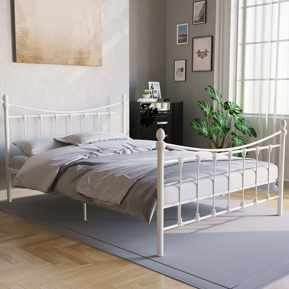 Vida Designs Paris Double White Metal Bed Frame Image 1