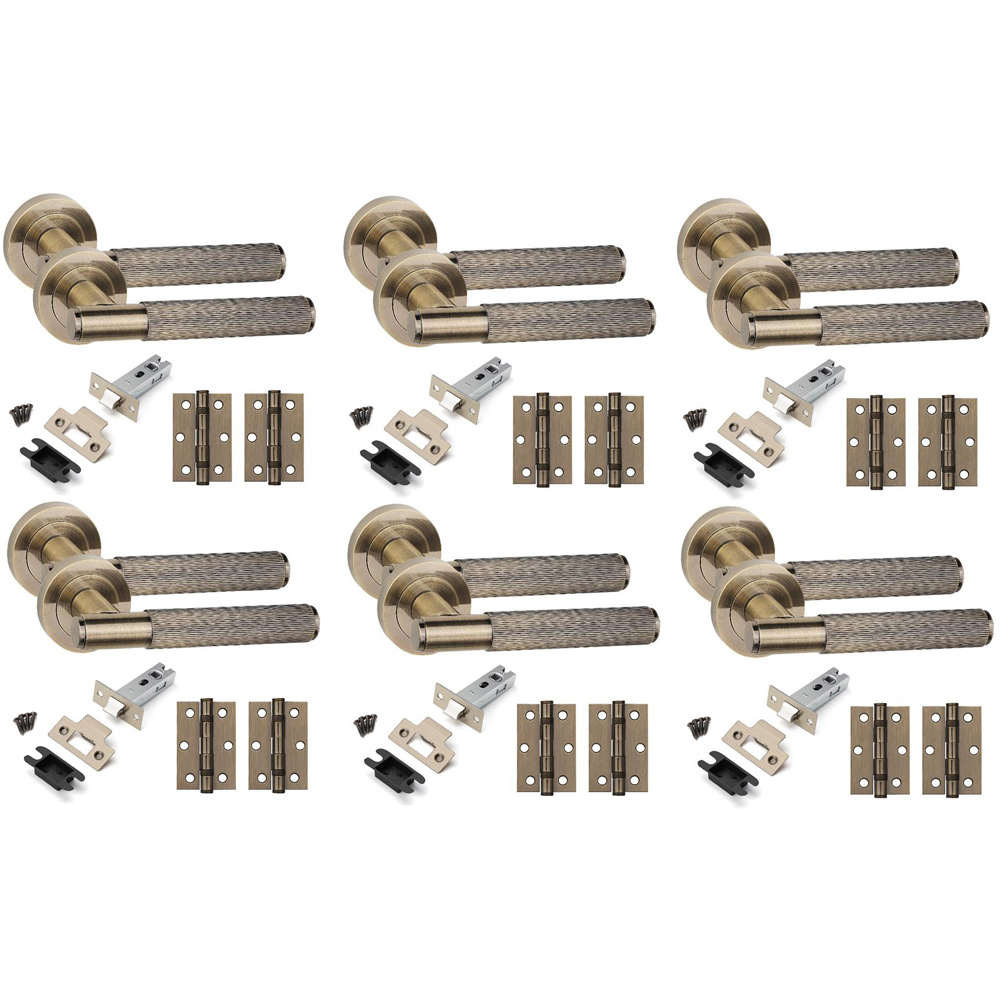 Golden Grace Antique Brass Straight T-Bar Linear Door Handle Set 6 Pack Image 1