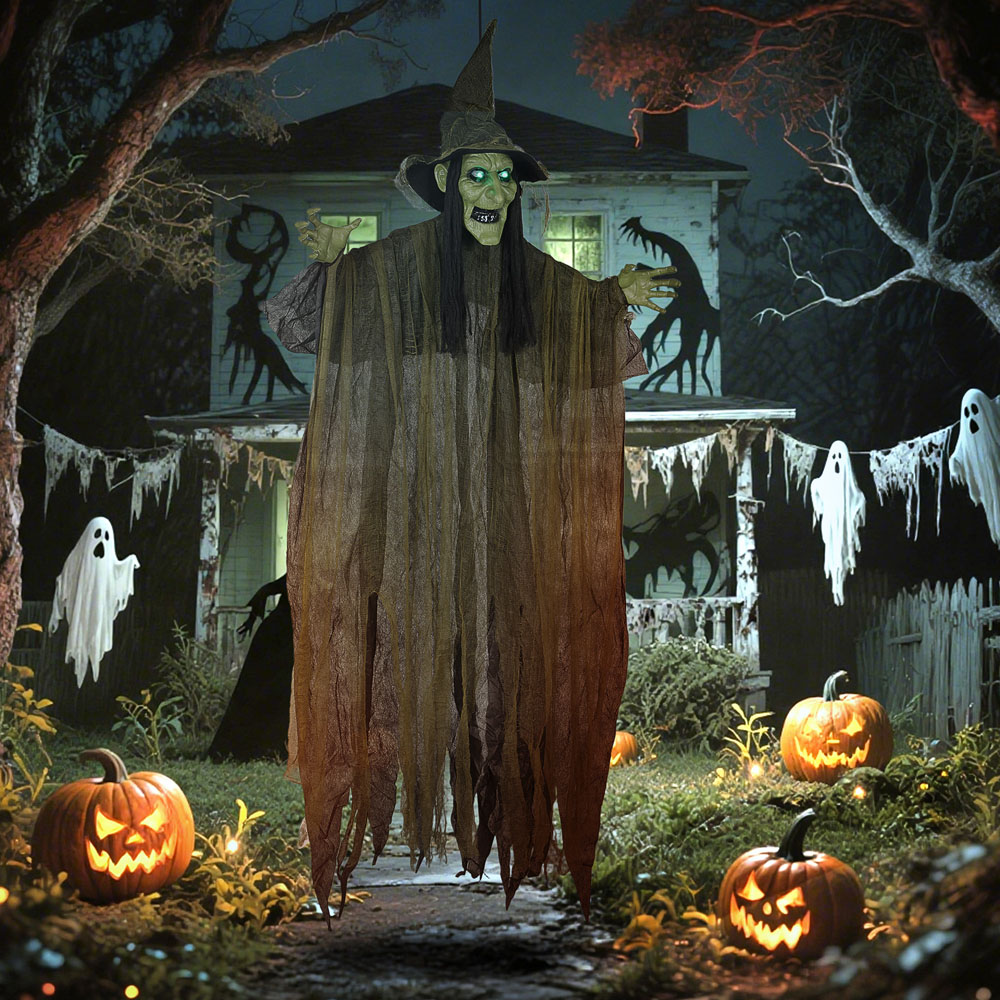 Outsunny Voice Activated Animatronics Green Hanging Witch Halloween Decoration 5.5ft Image 2