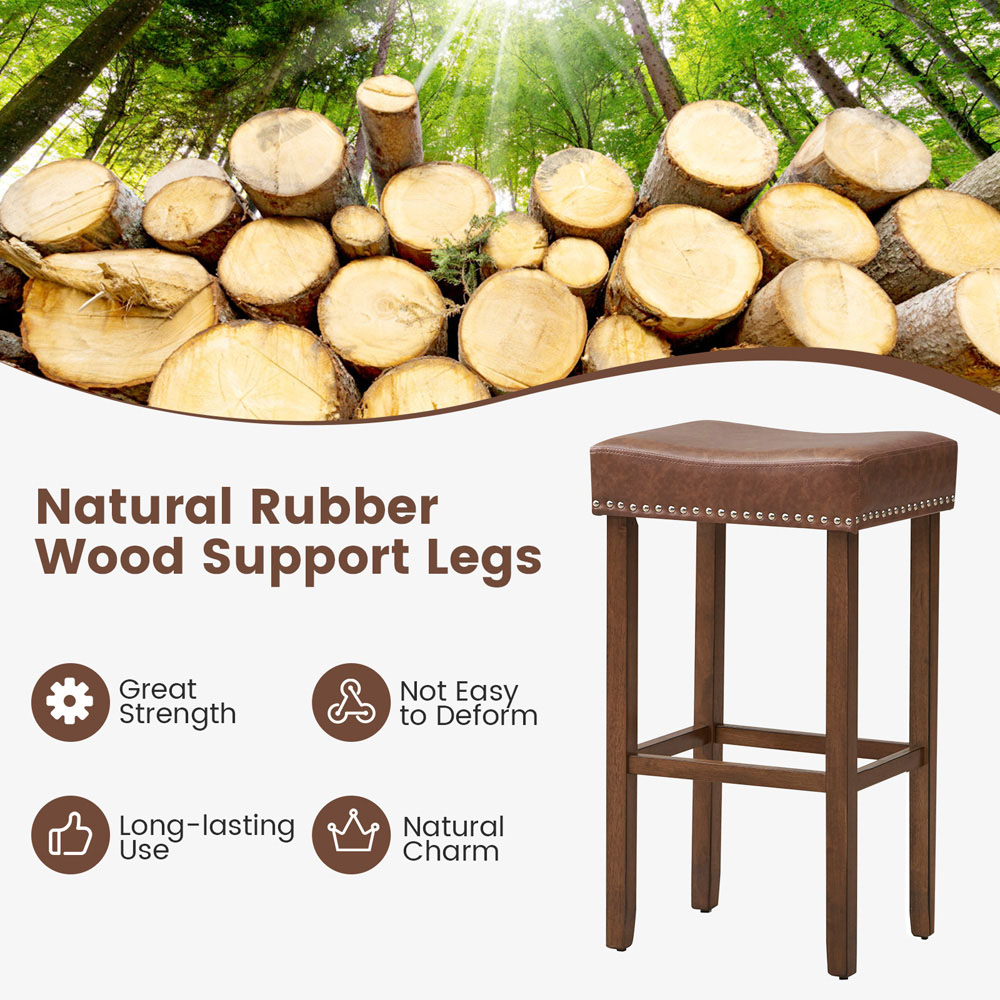 Costway Brown PU Leather Upholstered Bar Stool Set of 2 Image 5