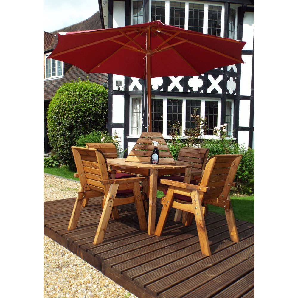 Charles Taylor Solid Wood 4 Seater Round Outdoor Dining Set with Red Cushions Image 8