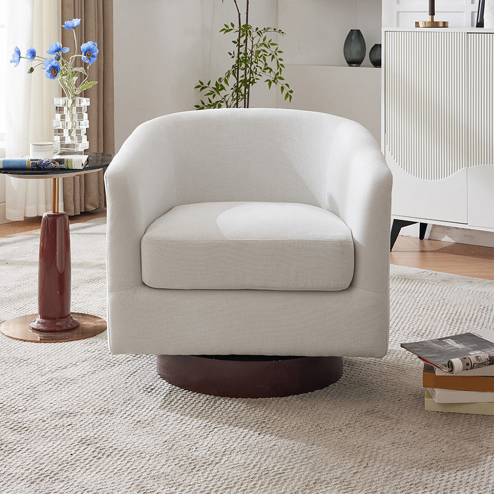 Living and Home Beige White PU Leather Retro Swivel Armchair Image 8
