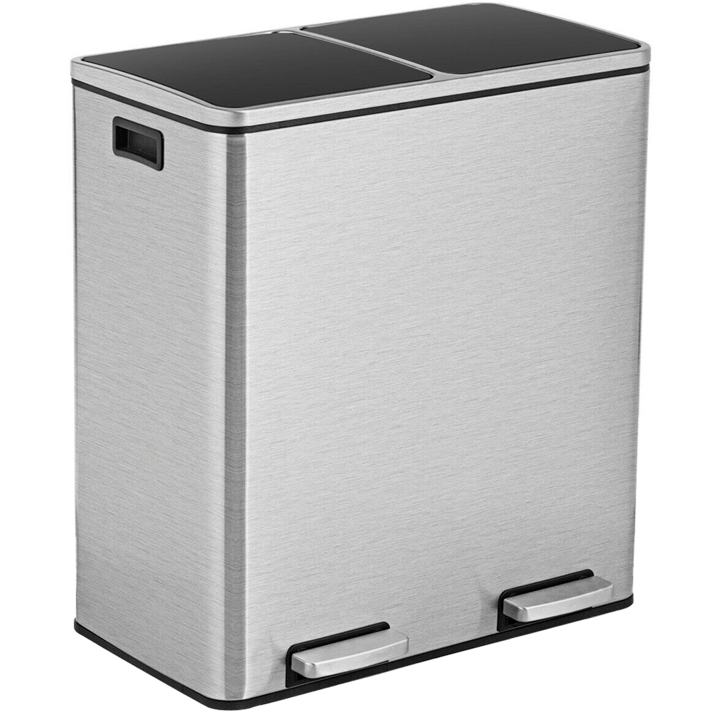Costway Silver Double Recycle Pedal Bin with Removable Compartments 60L Image 1