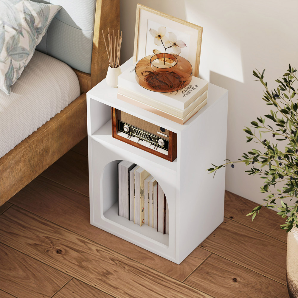 HOMCOM 2 Compartment White Bedside Table Image 4