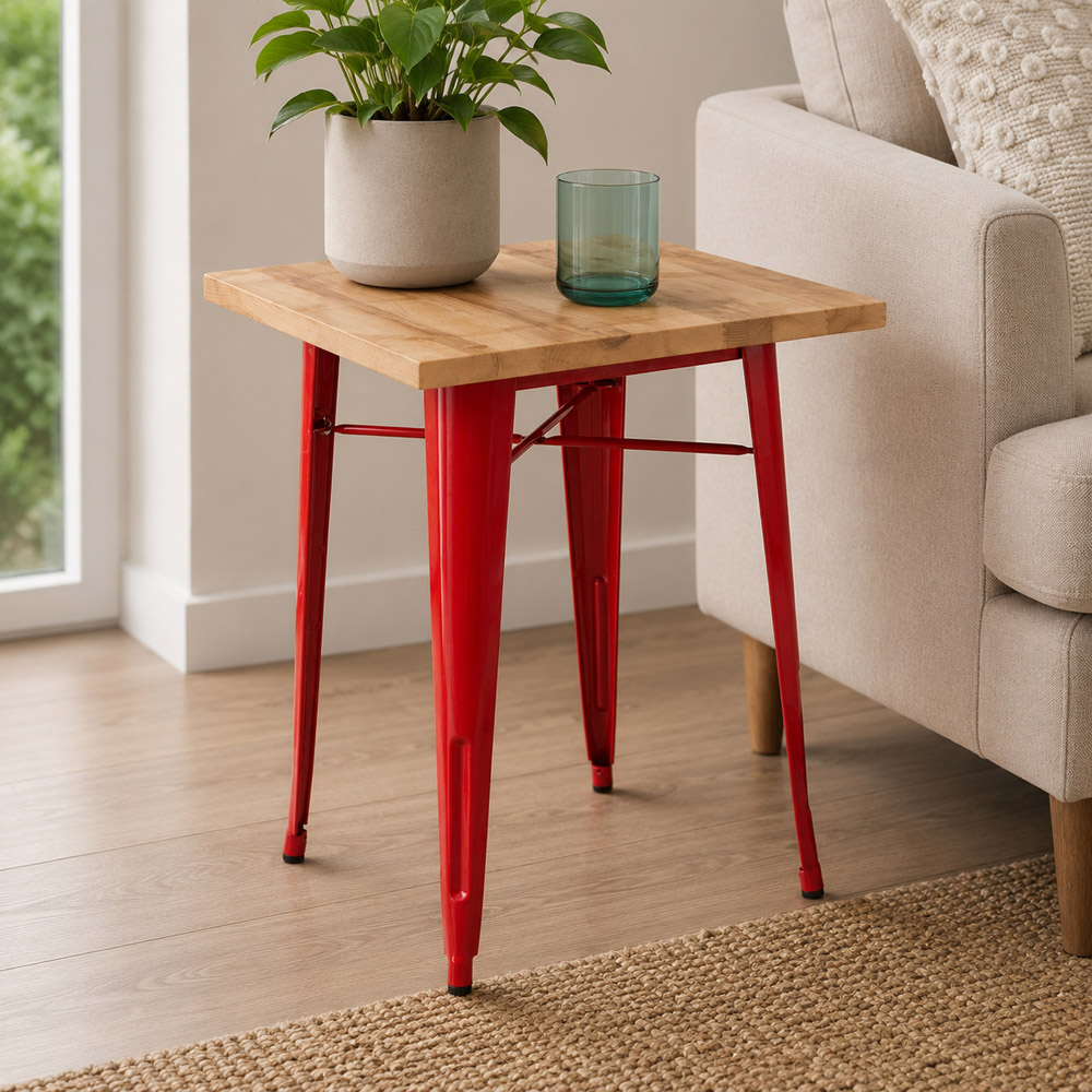 Premier Housewares Algate Red Metal and Wood Side Table Image 3