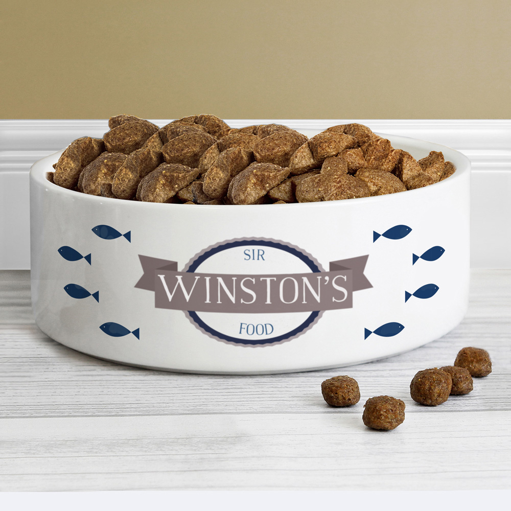 Personalised Memento Blue Fish Medium White Pet Bowl 14cm Image 2