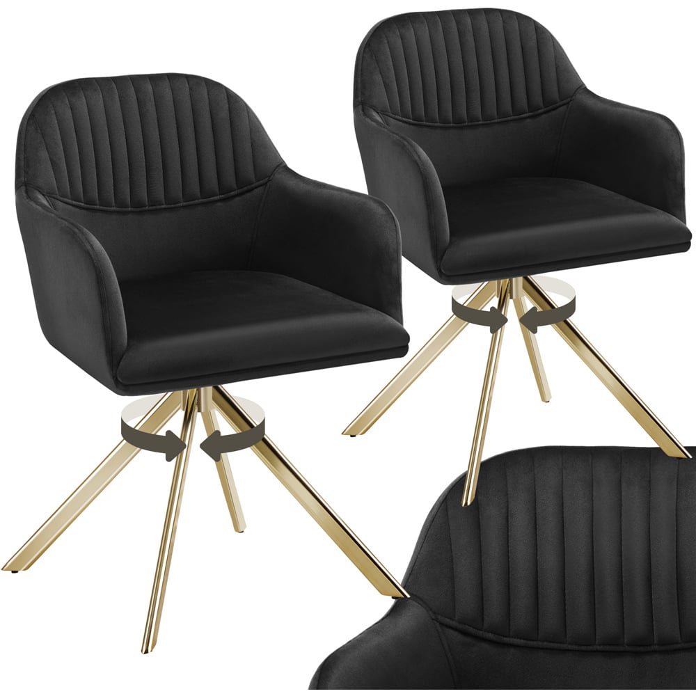 tectake Lona Set of 2 Black and Gold Velvet Upholstered Swivel Armchair Image 2