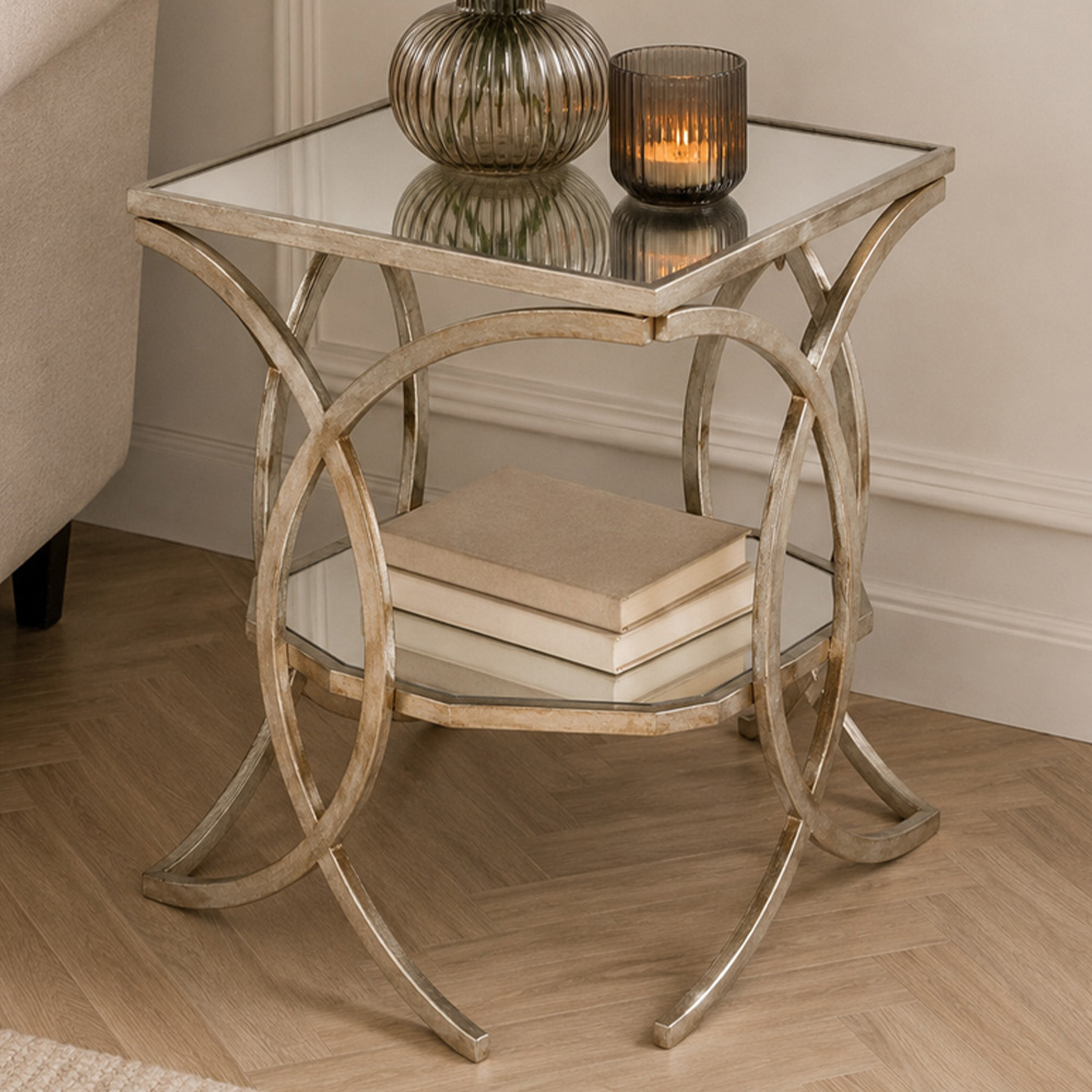 Premier Housewares Zariah Single Shelf Silver Finish Cross Design Side Table Image 1