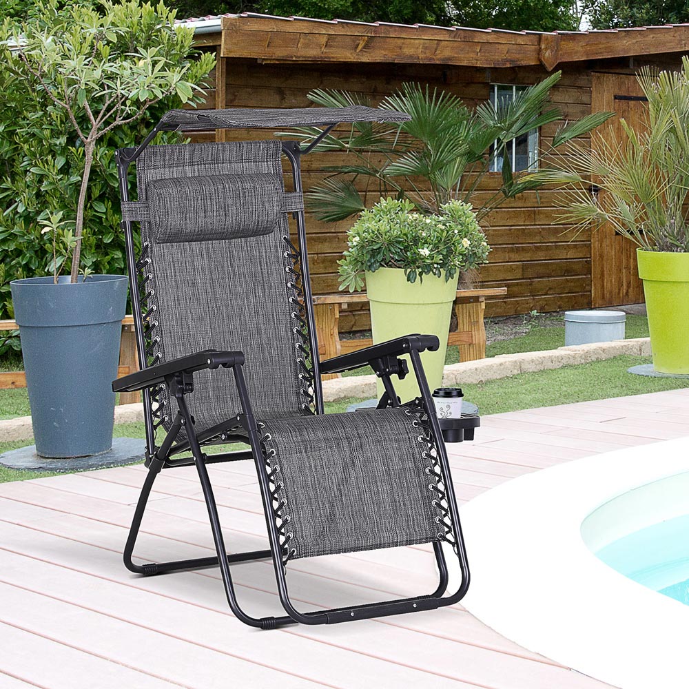Outsunny Grey Zero Gravity Foldable Garden Recliner Chair with Canopy Image 7