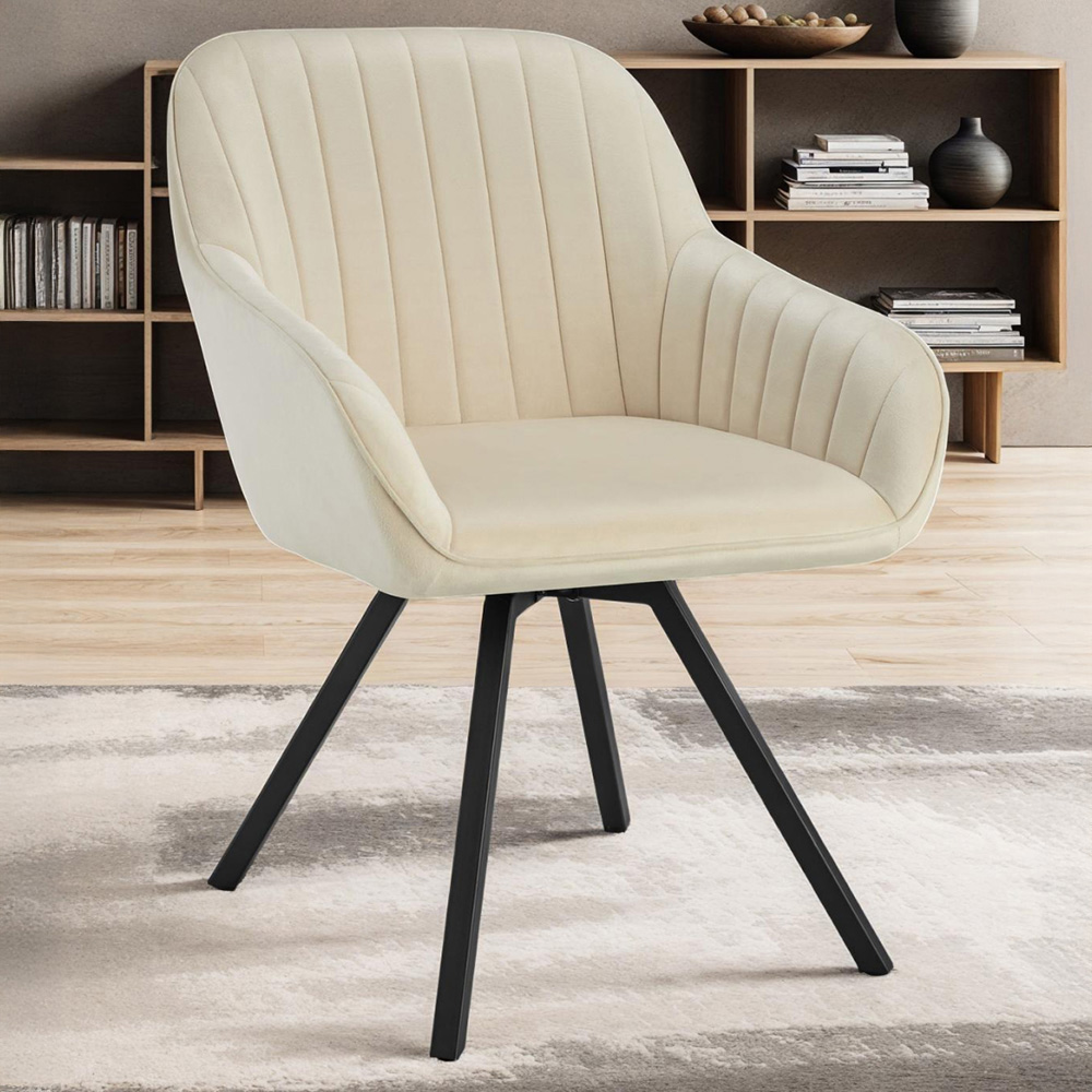 tectake Cream Velvet Fabric Armchair Image 1