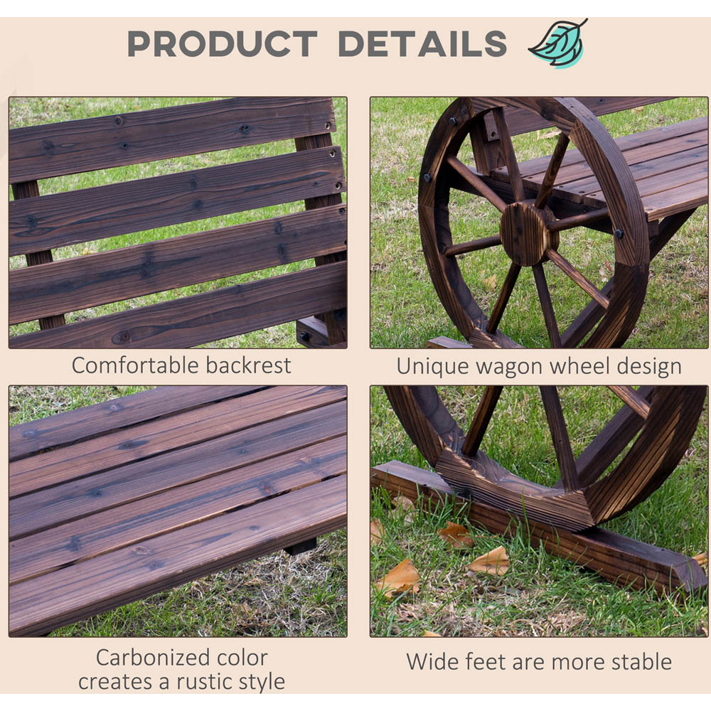 Outsunny 2 Seater Brown Wooden Bench with Wagon Wheel Image 5
