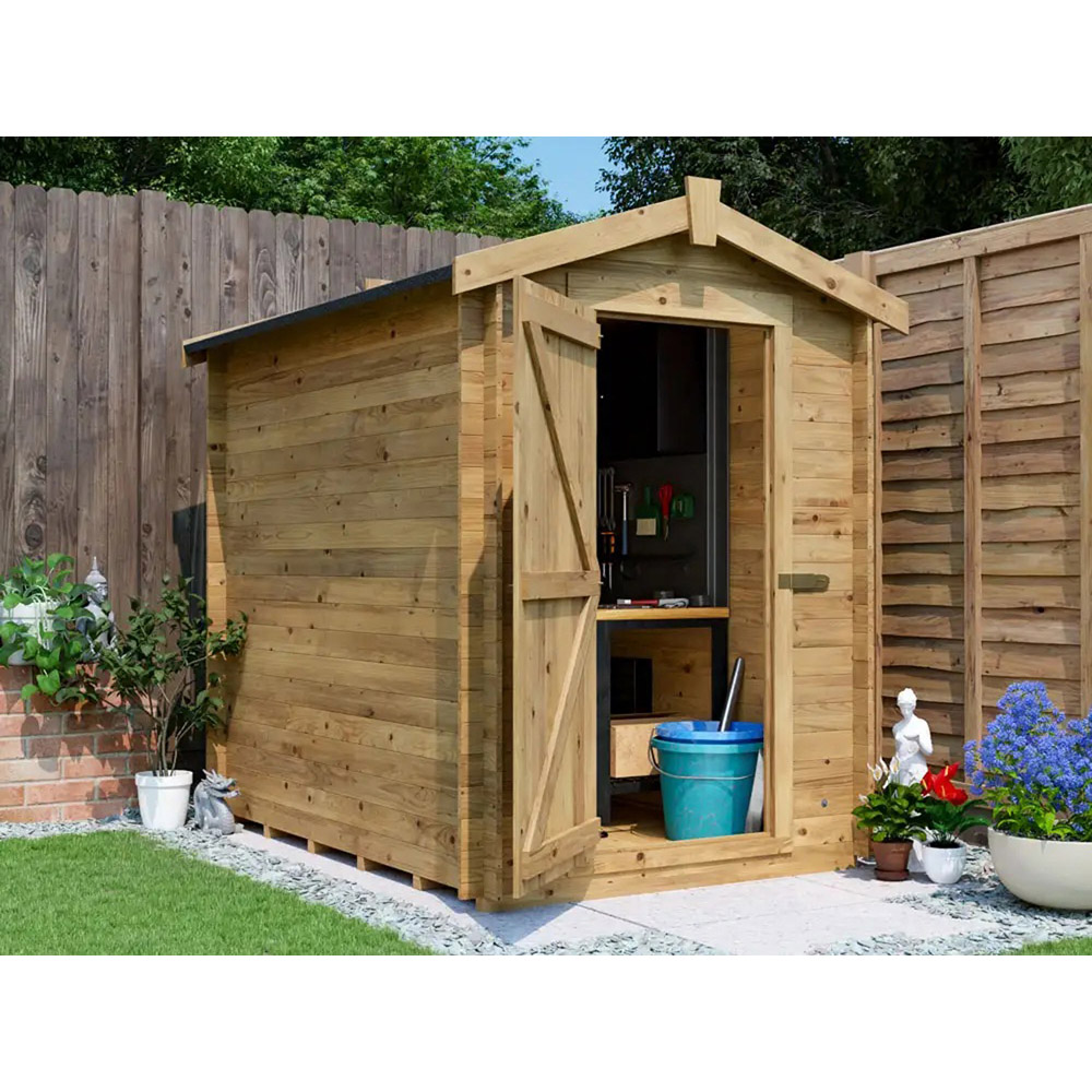 Dunster House Taarmo 5 x 7ft Brown Heavy-Duty Pent Garden Log Shed Image 2
