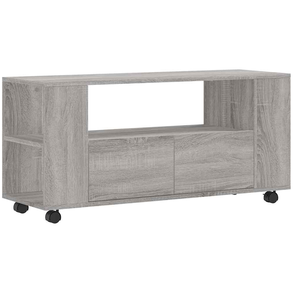 vidaXL 2 Drawer 2 Shelf Grey Sonoma Rolling TV Cabinet Image 2