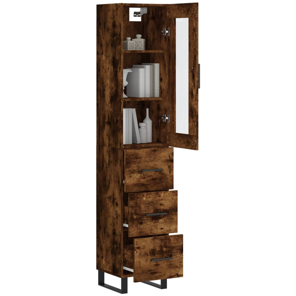 vidaXL Single Glass Door 3 Drawer Smoked Oak Highboard Image 3