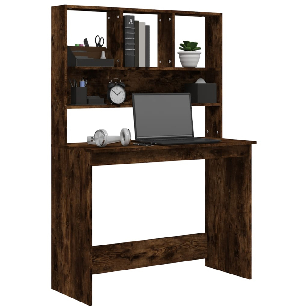 vidaXL 4 Shelf Computer Desk Smoked Oak Image 3