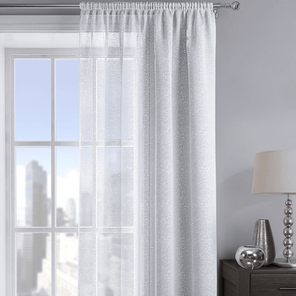 Velosso Alessandria White Shimmer Voile Panel Curtain 137 x 183cm Image 2