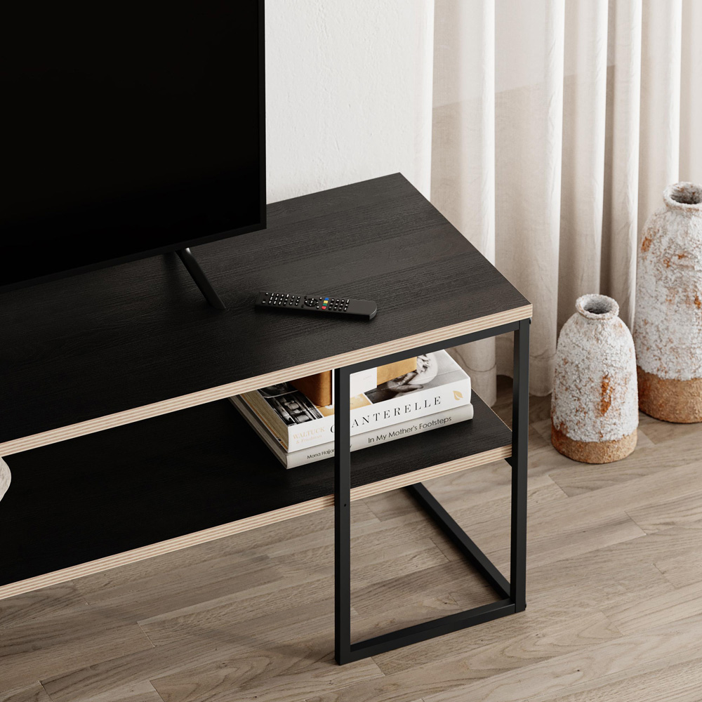 Decortie Black Friday Single Shelf Black Wood TV Stand Image 3